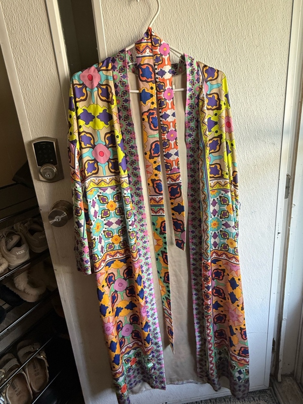 Zara Multicolor Floral Geometric Duster — Pink, Green, Purple